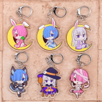Móc khóa RE:Zero Ram Rem Emilia Chibi ver thỏ ngọc ver cosplay ư Phụ kiện trang trí túi xách Balo