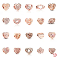 2022 New 925 Sterling Rose Gold Sisiter Family Mum Mom Of My Heart DIY Beads Fit Original Charm Bracelet Jewelry