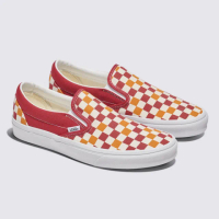 【VANS 官方旗艦】Classic Slip-On 男女款橘色/紅色棋盤格滑板鞋