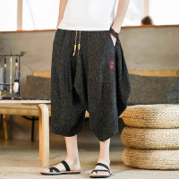 ผู้ชายเย็บปักถักร้อยกางเกงฮาเร็ม2023ฤดูร้อนผู้ชายถุงกางเกงขาสั้นวินเทจ Streetwear กางเกงชายหลวมกางเกงขากว้าง