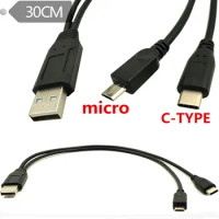USB 3.1 Type C Charging Cable,USB2.0 A Male to USB C Type C Male and Micro USB Male Charging Charger Cable Cord 0.3m