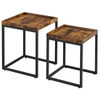 Industrial Nesting Tables, Set of 2 Side Tables, End Tables with Raised Edges, Coffee Tables for Living Room, Rustic Brown