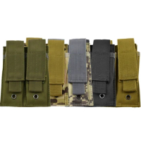 Hunting Airsoft Double Pistol Mag Pouch 5.56 9mm Tactical Molle Magazine Pouch for Outdoor Bag Vest Equipment Accessories