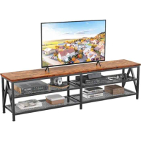 TV Stand for 75 80 Inch TV, Extra Long 71" Entertainment Center, Industrial TV Console Table with 3 Tiers Open Storage Shelves