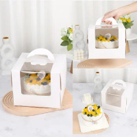 Korean Styles 5Inch 6Inch 8Inch Muffin Cake Packaging Boxes With Clear Windows Biscuit Pastry Kraft Paper Box Baking Containers
