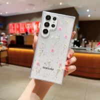 Dried Real Flower Bling Glitter Phone Case for Samsung Galaxy S20 FE S23 S22 S21 Plus Note20 Ultra A53 Transparent Clear Cover