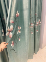 新中式窗簾窗紗手繪水墨荷花絨布遮光臥室客廳奢華中國風