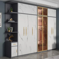 輕奢玻璃門衣柜現代簡約家用臥室實木質北歐衣帽間柜子組合大衣櫥