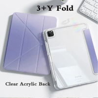 Apple iPad Case For | 3+Y Fold Transparent Acrylic Anti-Bend Tablet Cover with Magnetic Pencil Slot,