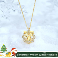 Fashion S925 Silver Christmas Wreath Bell Pendant Chain Necklace Gold Color Choker Xmas Gift Present Women