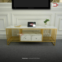 Decorinesia Meja TV Minimalis Nevan | Bufet TV Industrial Bahan Besi & Hpl Motif Marmer
