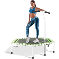 48'' Fitness Trampoline with Adjustable Handle Bar, Silent Trampoline Bungee Rebounder Jumping Cardio Trainer