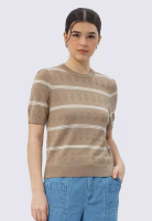 et cetera Short Sleeve Stripes Knit Top KHAKI