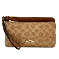 COACH 新款C LOGO雙層大手拿包/零錢包(大款-焦糖)