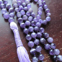 Knotted Necklace 108 Bead Purple Quartz Mala Beads Necklace Tassel Necklace Hand Knotted Prayer Make prayer Yoga Mala Beads