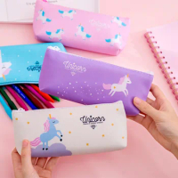 10 Pcs Simple Small Fresh Lovely Large-capacity Unicorn Pencil Case Candy-colored Rainbow Pony Pencil Bags Student Stationery