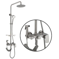Brushed Bathroom Faucet Set Stainless Steel Multi-function Shower System Cold and Hot Mixer Tap Lifting Top Spray