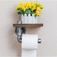 鐵藝管上牆收納架實木層板架衛生間壁掛架（銀灰色，20*15cm) 