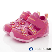 ★日本月星Moonstar機能童鞋頂級學步系列寬楦軟式彎曲護踝護趾涼鞋款1764粉(寶寶段)