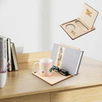 Wooden Triangle Bookshelf Book Stand Cup Holder Multifunctional Wood Book Holder Stand With Coffee Drink Holder For Book Lover