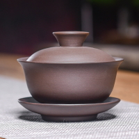 陶福氣 紫砂蓋碗原礦老泥 家用紫砂沏茶碗喝茶碗三才蓋碗泡茶器組