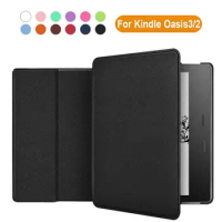 For Kindle Oasis 2/3 Smart Cover Auto Sleep/Wake PU Leather Protective Shell Shockproof Cross Texture 7 inch eReader Folio Case