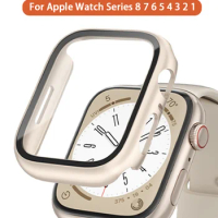 Glass+Case For Apple Watch 8 7 45mm 44mm 41mm 40mm PC Screen Protector Cover iwatch Series 3/4/5/6/SE/7/8 SmartWatch Accessories