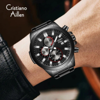Cristiano Aillen Jam Tangan Pria Analog 8892 Rantai Stainless Steel Chronograph Kaca Sapphire Water