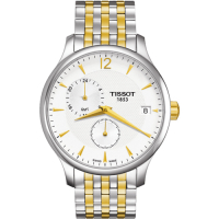 TISSOT 天梭 官方授權 Tradition GMT 二地時區經典腕錶 母親節送禮首選-銀x雙色版/42mm T0636392203700