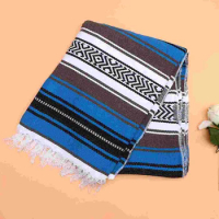 Blended Mexican Blanket Yoga Mat Cape Woven Blanket for Bedroom Sofa Car (Blue, 130x180cm)