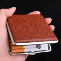 Retro Leather &amp; Metal Cigarette Box Pouch Case Holder Tobacco Storage Container Cigarette Accessories