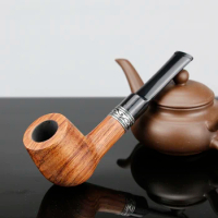 Vintage Straight Tobacco Pipe 9mm Filter Sandal Wood Pipe Smoke Accessory Portable Handmade Smoking Pipe free tools gift set