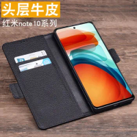 Hot Luxury Genuine Real Leather Wallet Phone Cases For Xiaomi Redmi Note 10 Note10 Pro Phone Bag Card Slot Pocket