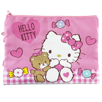 小禮堂 Hello Kitty 尼龍雙層網格資料袋 文件袋  扁平收納袋 萬用資料袋 (粉 小熊)