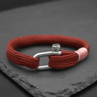 Men's Bracelet Nautical Multicolour Braided Stainless Steel U Shape Clasp Bracelets &amp; Bangle for Women Sport Jewelry