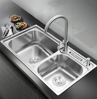 304不鏽鋼洗菜盆水槽雙槽廚房洗碗槽水池菜盆家用洗碗池套餐