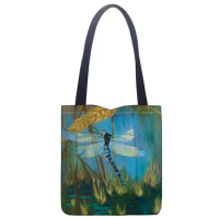 Custom dragonfly paint printing shoulder bag canvas tote bag shopping travel book handbag custom logo