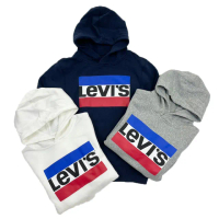 【LEVIS】青年版 帽T 法國旗 長袖 刷毛 連帽 經典款 上衣 情侶裝 平輸品(帽T)