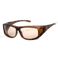 【SUNS】包覆式濾藍光眼鏡 可套式眼鏡 頂規等級抗紫外線UV400 S803豹紋茶(阻隔藍光/近視、老花眼鏡可外掛)