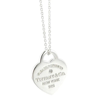 【Tiffany&amp;Co. 蒂芙尼】925純銀-單顆鑽RTT刻字心牌墜飾女用頸鍊項鍊