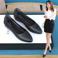 Genuine Leather Women Flats Ballet Shoes Women Office Work Shoes Oversize Boat Shoes Cloth Sweet Loafers Women's Pregnant Shoes