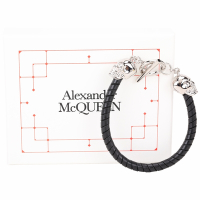 Alexander McQueen 銀色骷髏頭牛皮手環(黑色)