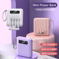 20000mAh Power Bank Fast Charge Mini Mobile External Battery Charger for iPhone 15 Samsung Huawei Xiaomi Powerbank with 4 Cable