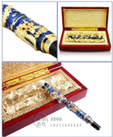 特色手工藝品景泰藍鋼筆24K鍍金龍筆銥金筆商務辦公老外禮品1入