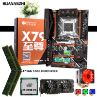HUANANZHI Deluxe X79 Motherboard Combo Xeon CPU E5 2690 V2 3.0GHz with Cooler RAM 64G(4*16G) 1866 REG ECC Video Card RX580 4GD5