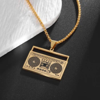 Vintage Stainless Steel Radio Pendant Necklace for Men Women Hip Hop Punk Jewelry