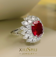 XIUSHU高定8克拉重工奢華科技紅寶石戒指食指戒精工微鑲925純銀