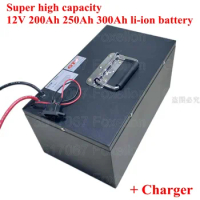 Super high capacity 12V 200Ah 250Ah 300Ah Lithium li-ion lipo power battery for boat motor solar wind energy UPS + 10A charger