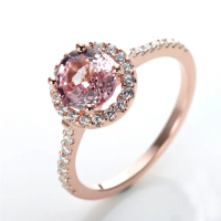【DOLLY】1克拉 天然粉紅尖晶石18K玫瑰金鑽石戒指(007)