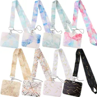 Marble Printing ID Card Holder With Lanyards Cool Neck Strap Identity Tag DIY Hanging Rope ID Holders Worker Bus Card Package